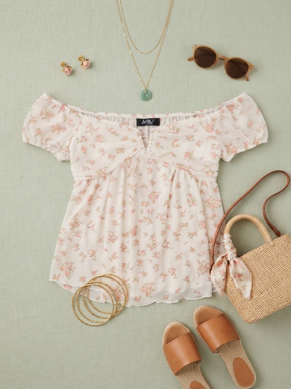 Off-Shoulder Floral Tunic Top in Blush by Lush